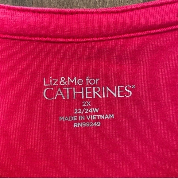 Catherines 2X Short Sleeve henley Shirt Pink with lace overlay on chest - Picture 4 of 10